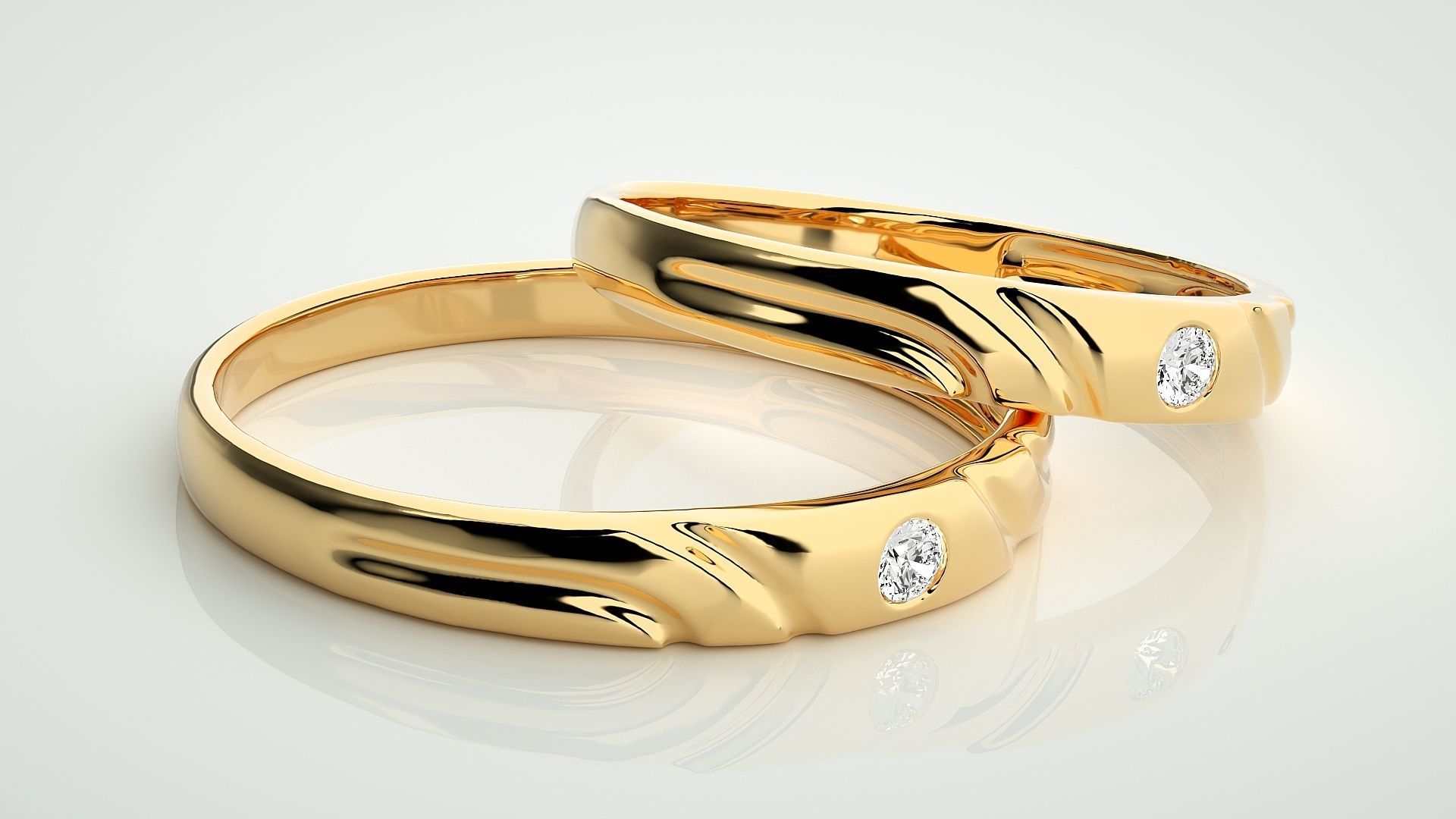 Solitaire Couple Band Ring 3dm stl render detail 3D print model_10