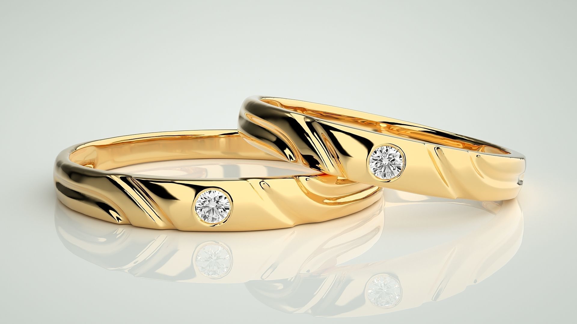 Solitaire Couple Band Ring 3dm stl render detail 3D print model_9