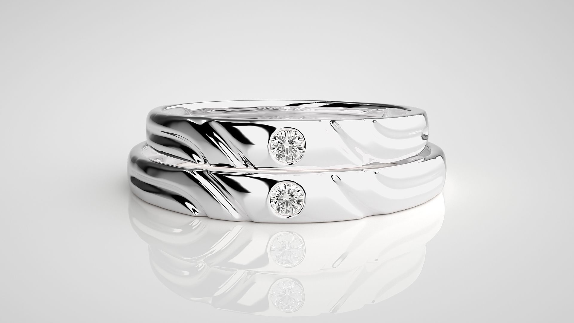 Solitaire Couple Band Ring 3dm stl render detail 3D print model_7