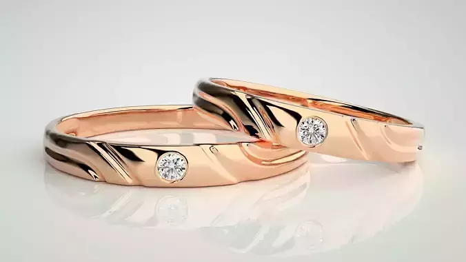 Solitaire Couple Band Ring 3dm stl render detail