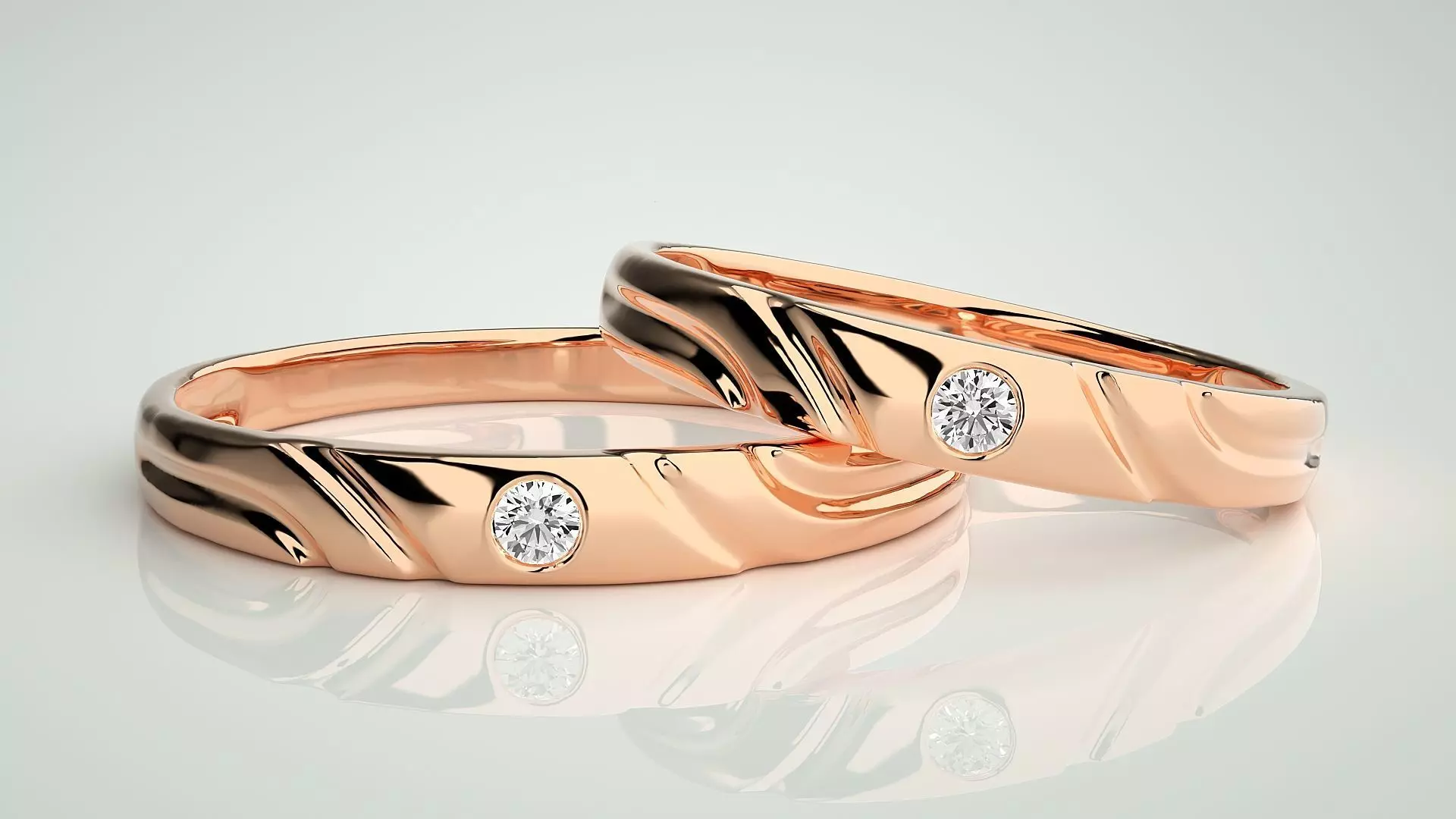 Solitaire Couple Band Ring 3dm stl render detail 3D print model_0