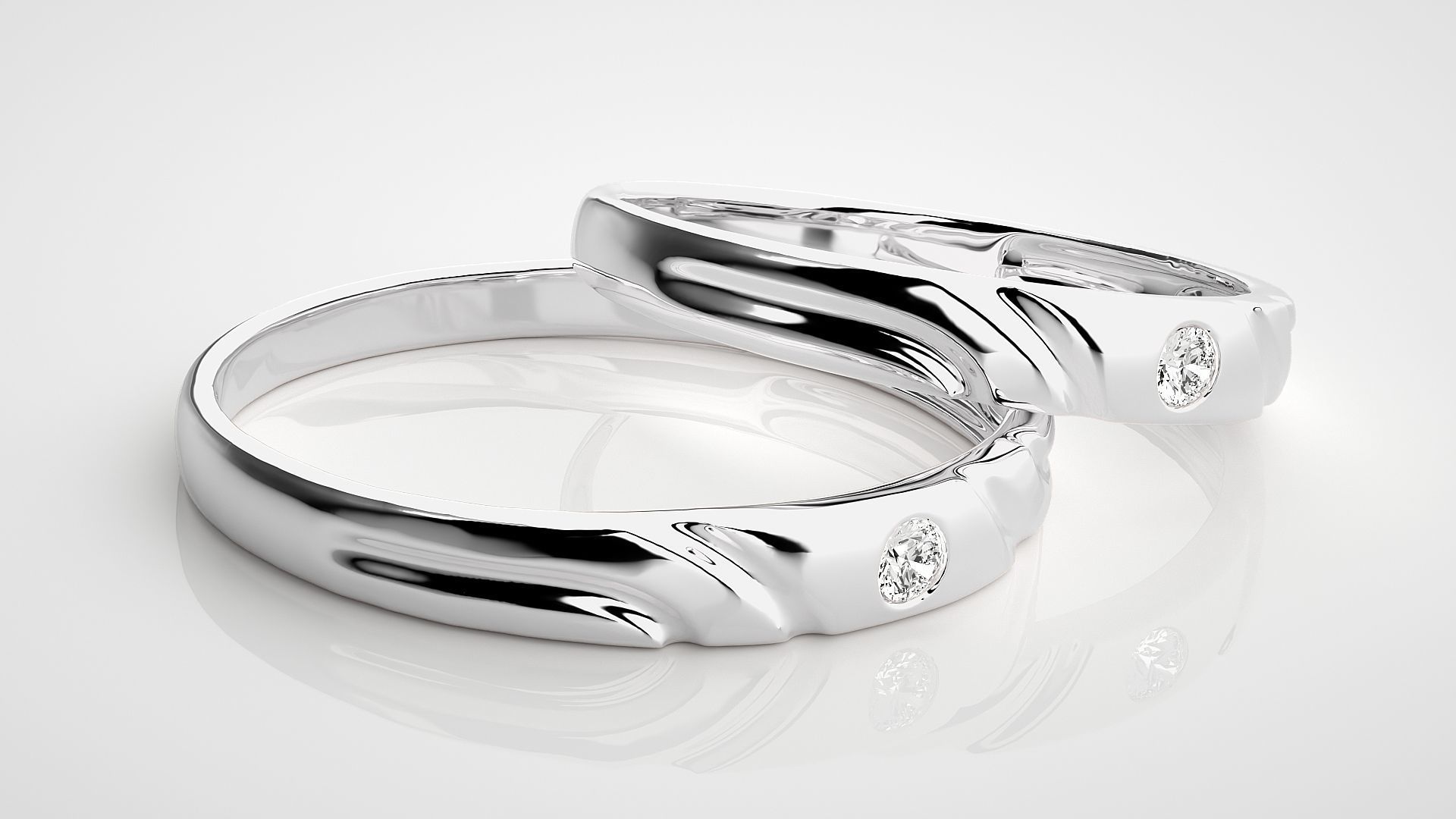 Solitaire Couple Band Ring 3dm stl render detail 3D print model_6