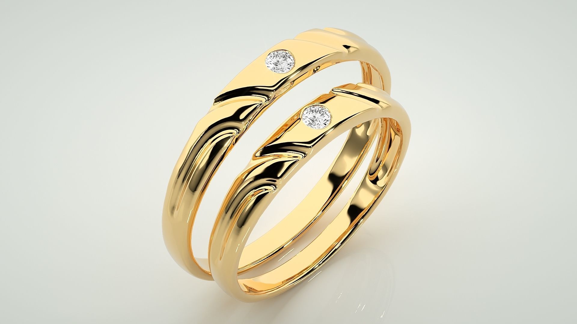 Solitaire Couple Band Ring 3dm stl render detail 3D print model_12
