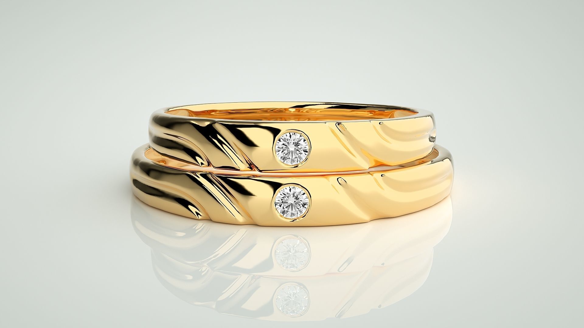 Solitaire Couple Band Ring 3dm stl render detail 3D print model_11