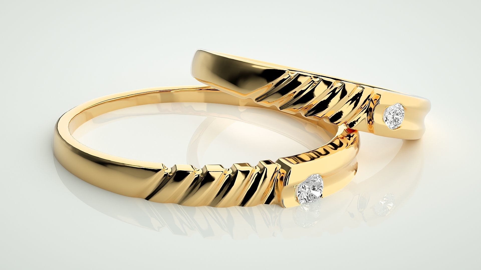Solitaire Couple Band Ring 3dm stl render detail 3D print model_10