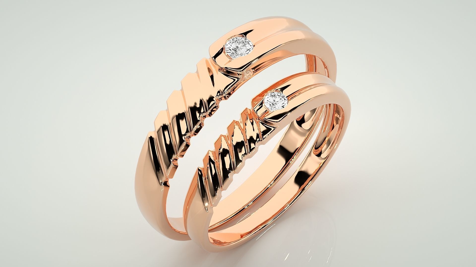 Solitaire Couple Band Ring 3dm stl render detail 3D print model_3