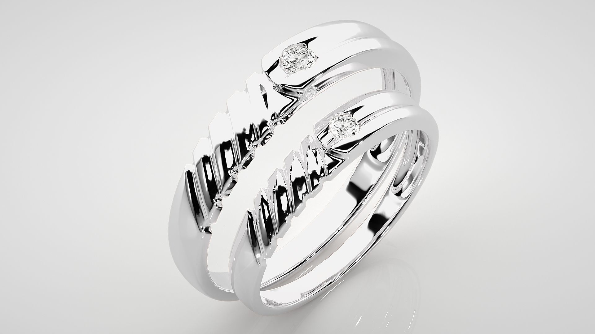 Solitaire Couple Band Ring 3dm stl render detail 3D print model_8