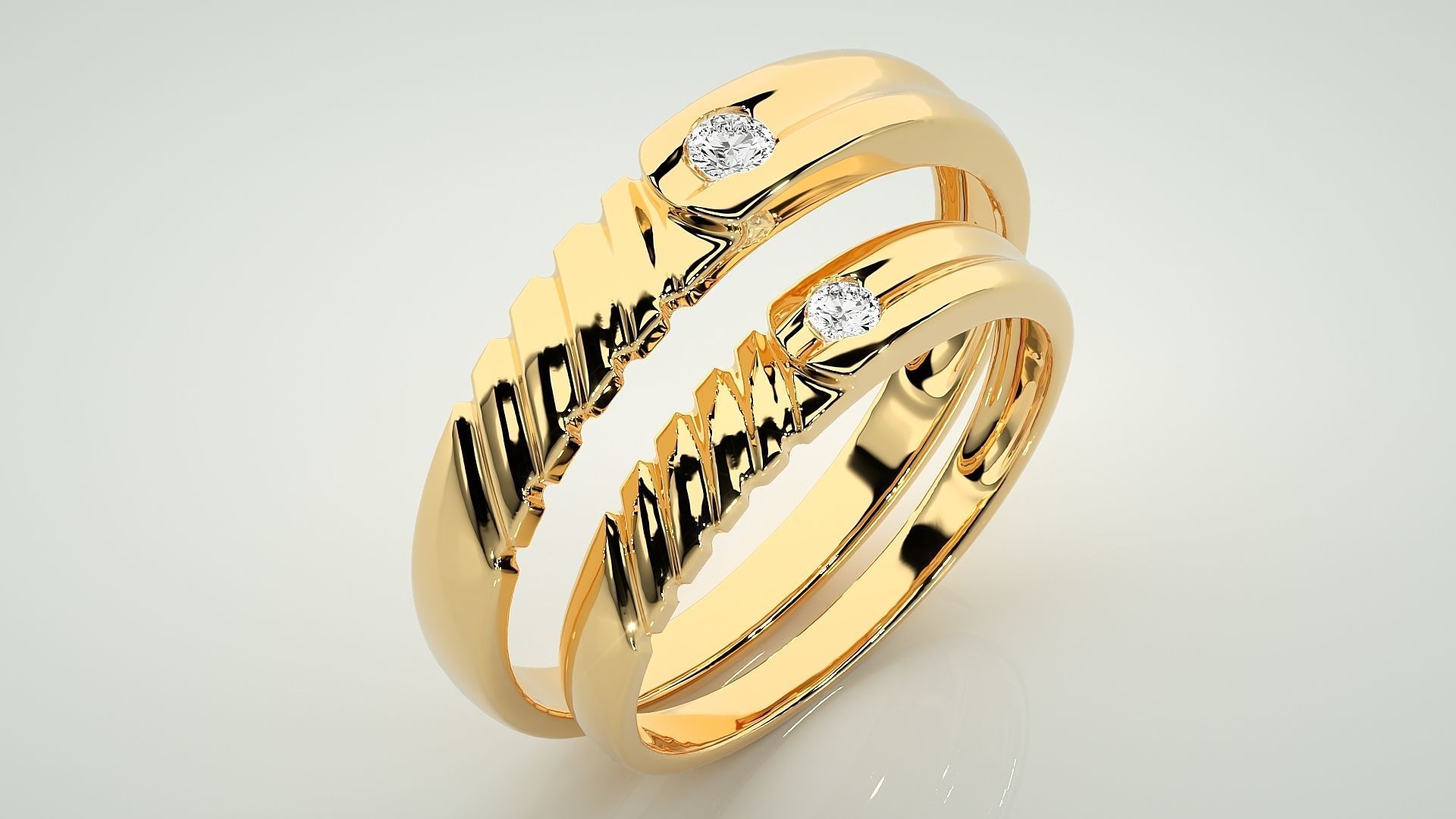 Solitaire Couple Band Ring 3dm stl render detail 3D print model_12