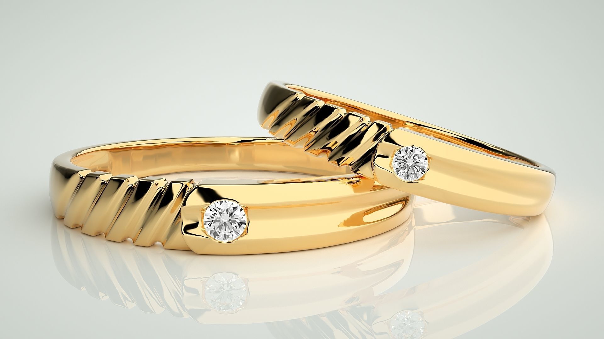 Solitaire Couple Band Ring 3dm stl render detail 3D print model_9