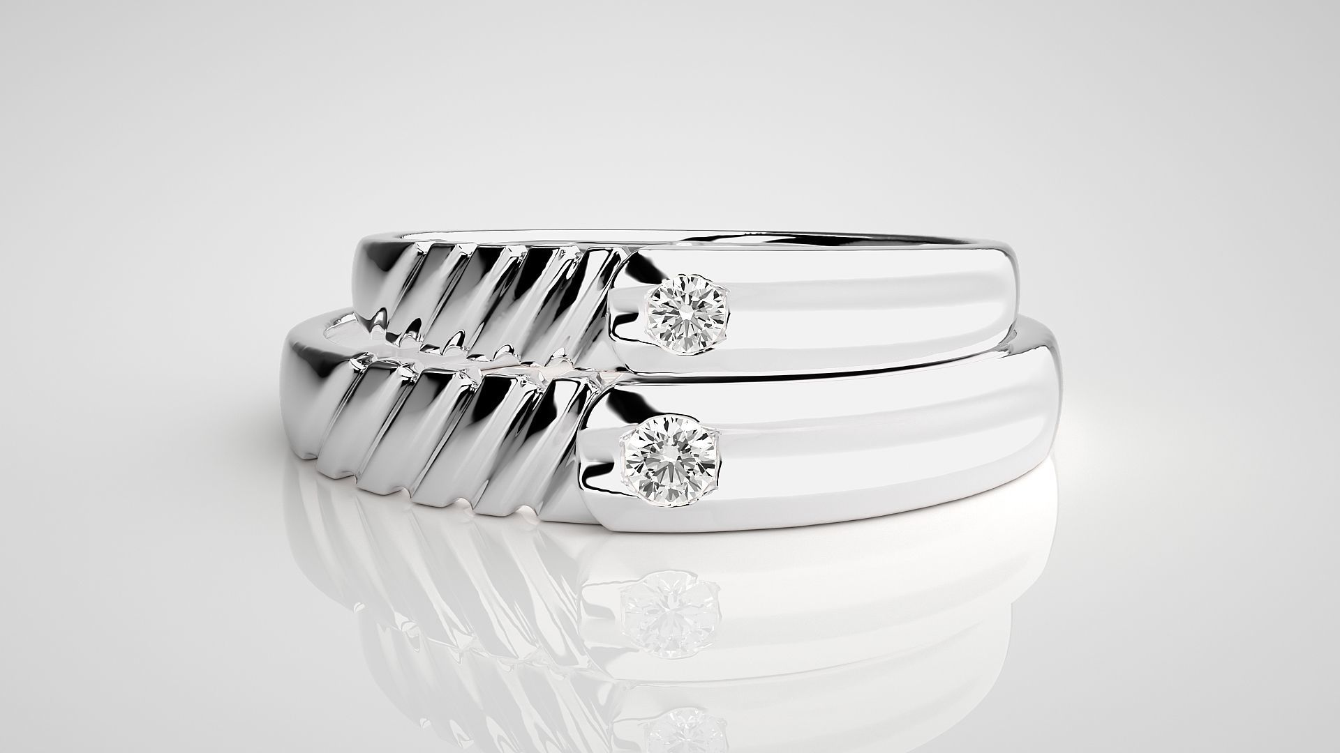 Solitaire Couple Band Ring 3dm stl render detail 3D print model_7