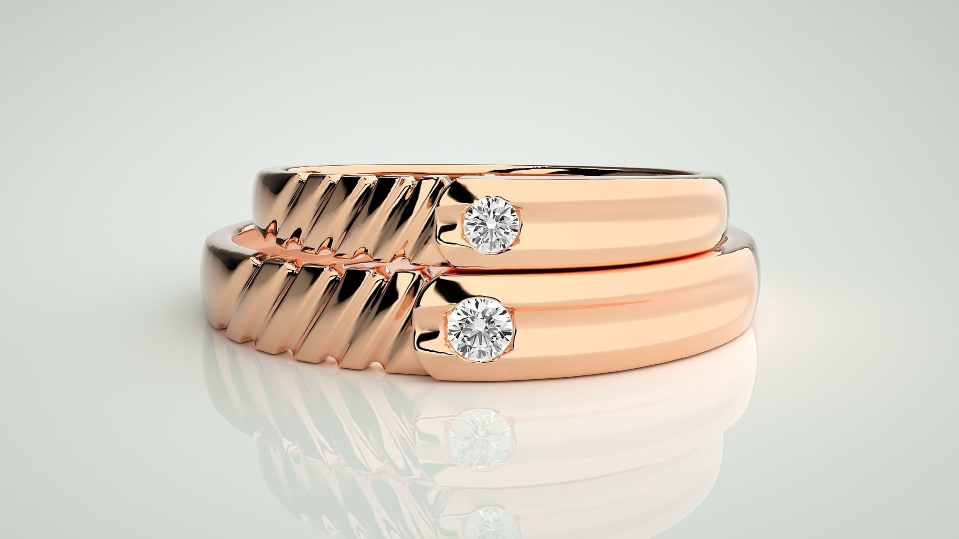 Solitaire Couple Band Ring 3dm stl render detail 3D print model_2