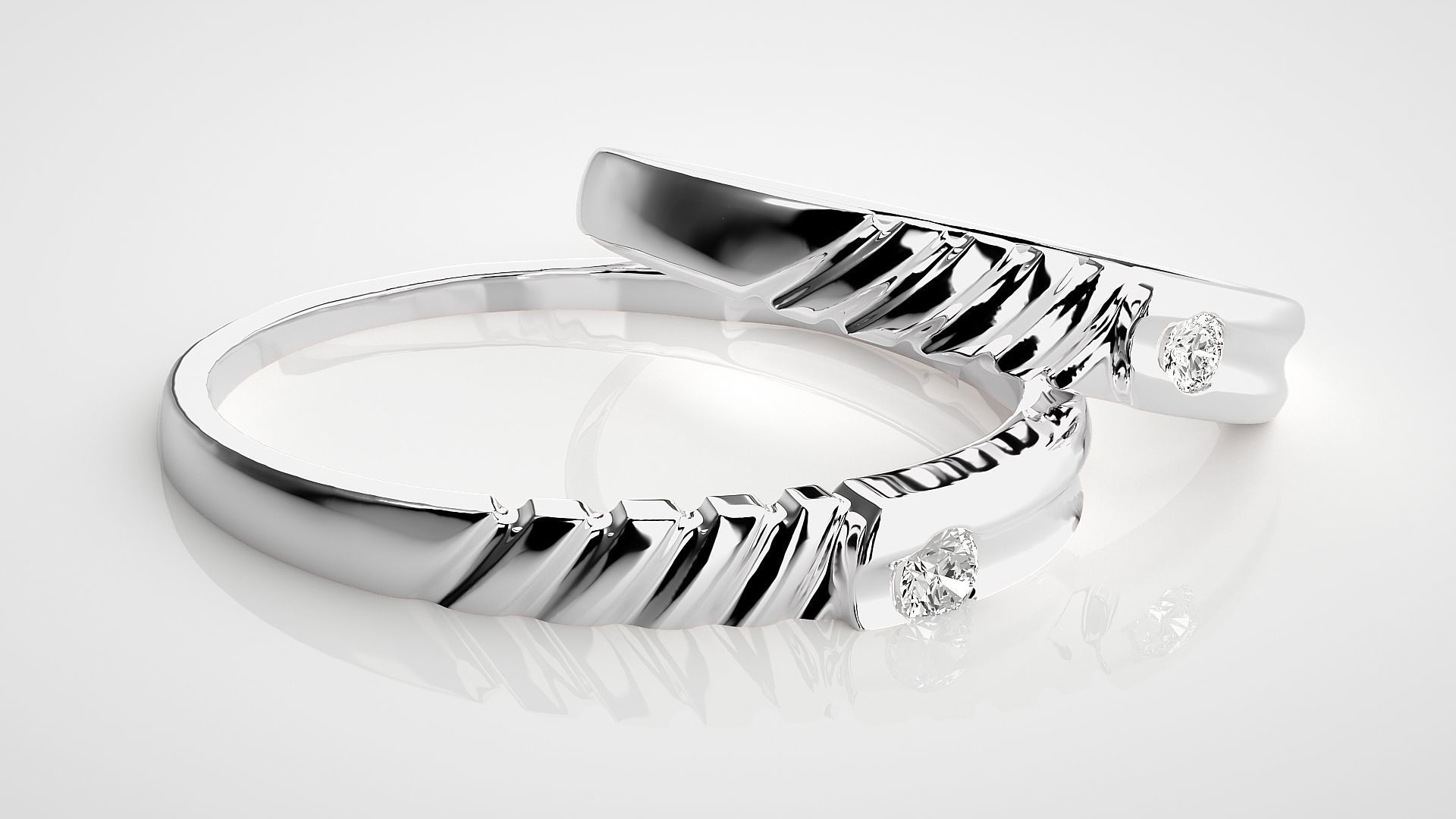 Solitaire Couple Band Ring 3dm stl render detail 3D print model_5