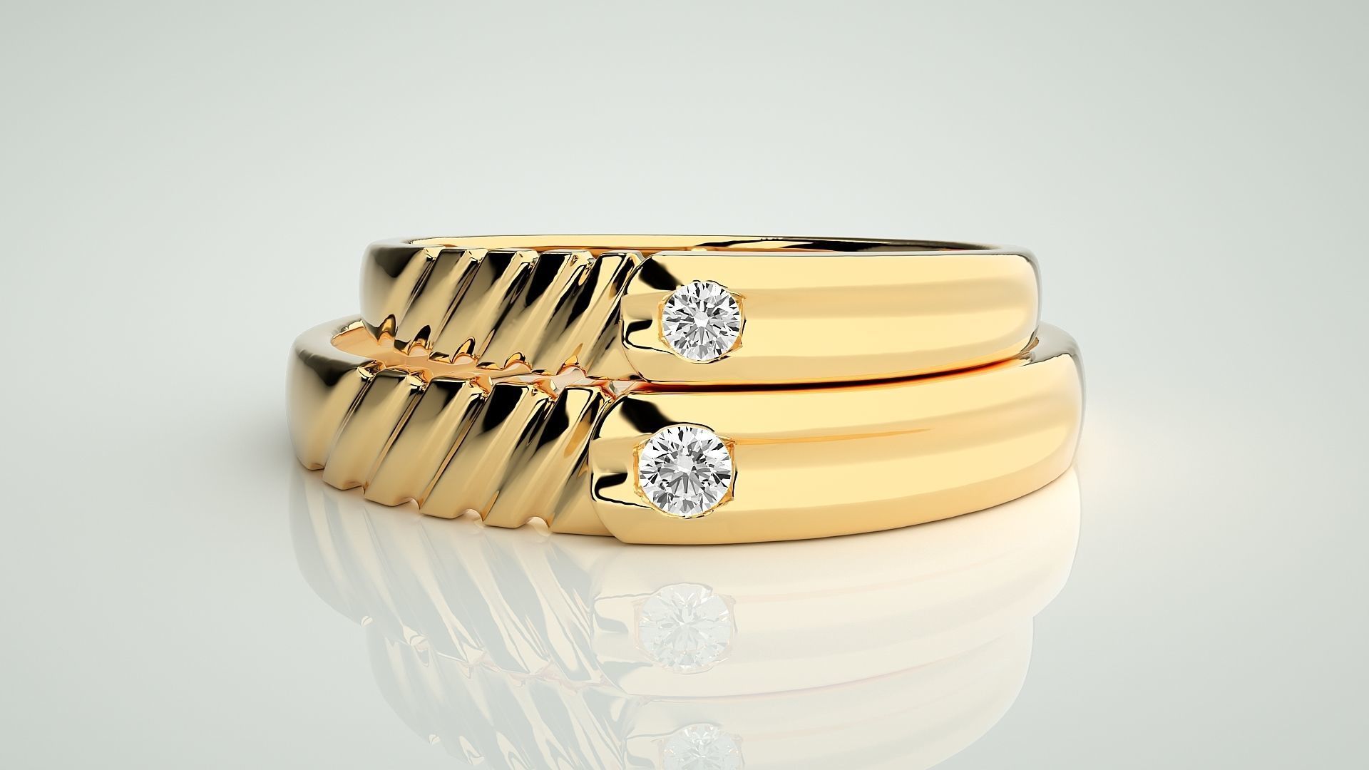 Solitaire Couple Band Ring 3dm stl render detail 3D print model_11