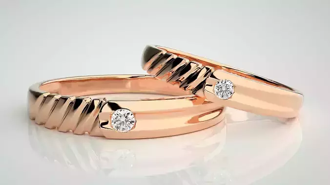 Solitaire Couple Band Ring 3dm stl render detail