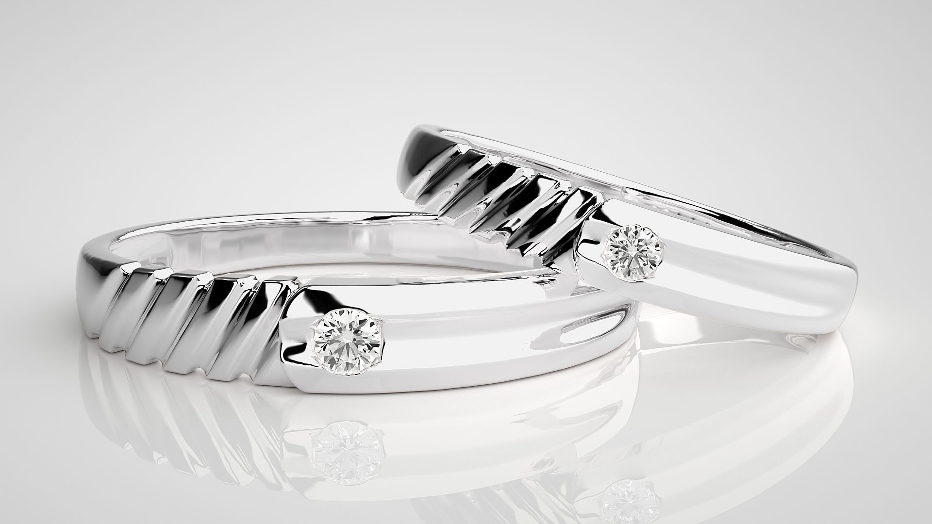 Solitaire Couple Band Ring 3dm stl render detail 3D print model_4