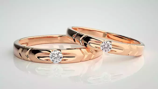 Solitaire Couple Band Ring 3dm stl render detail