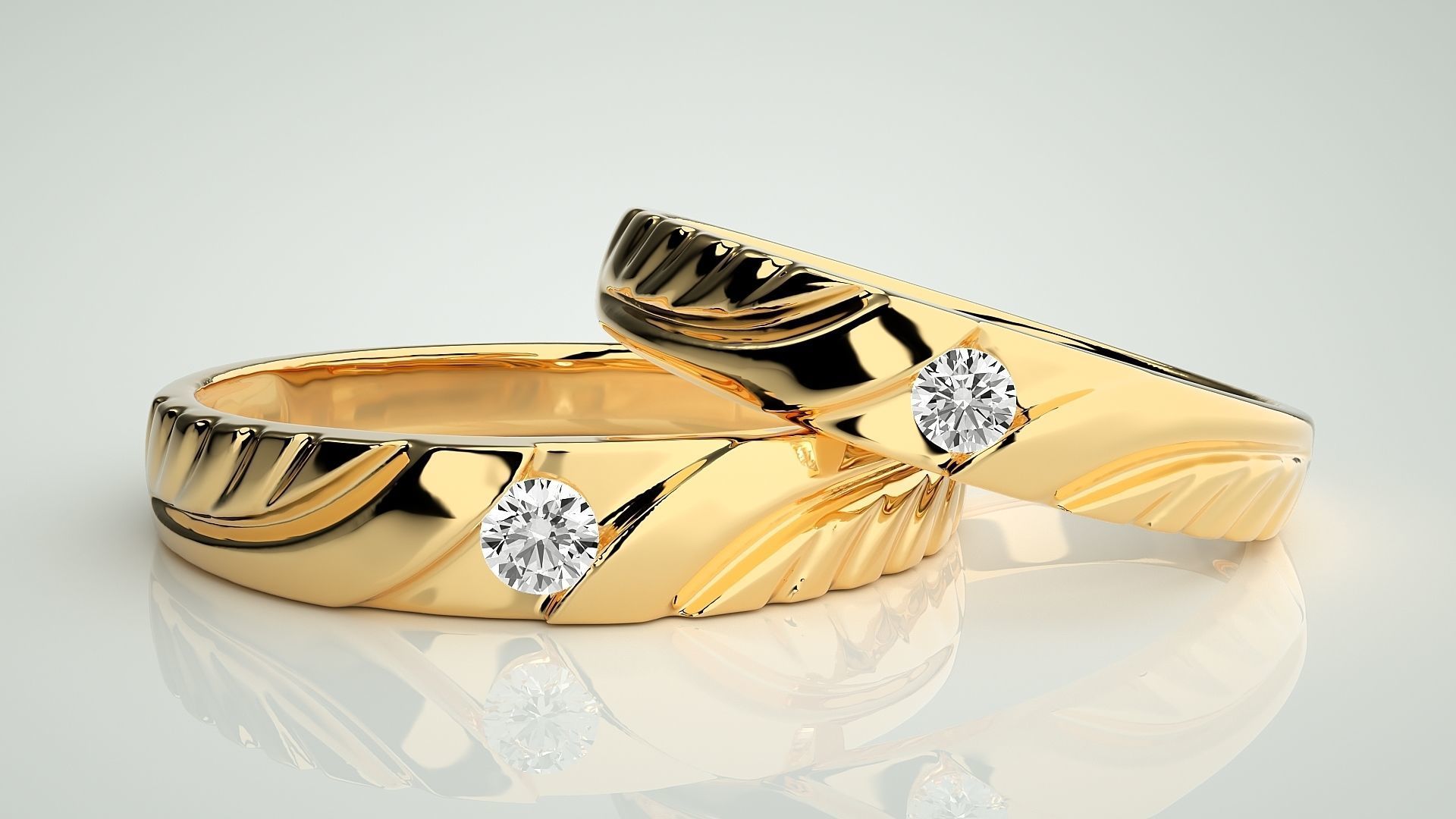 Solitaire Couple Band Ring 3dm stl render detail 3D print model_9