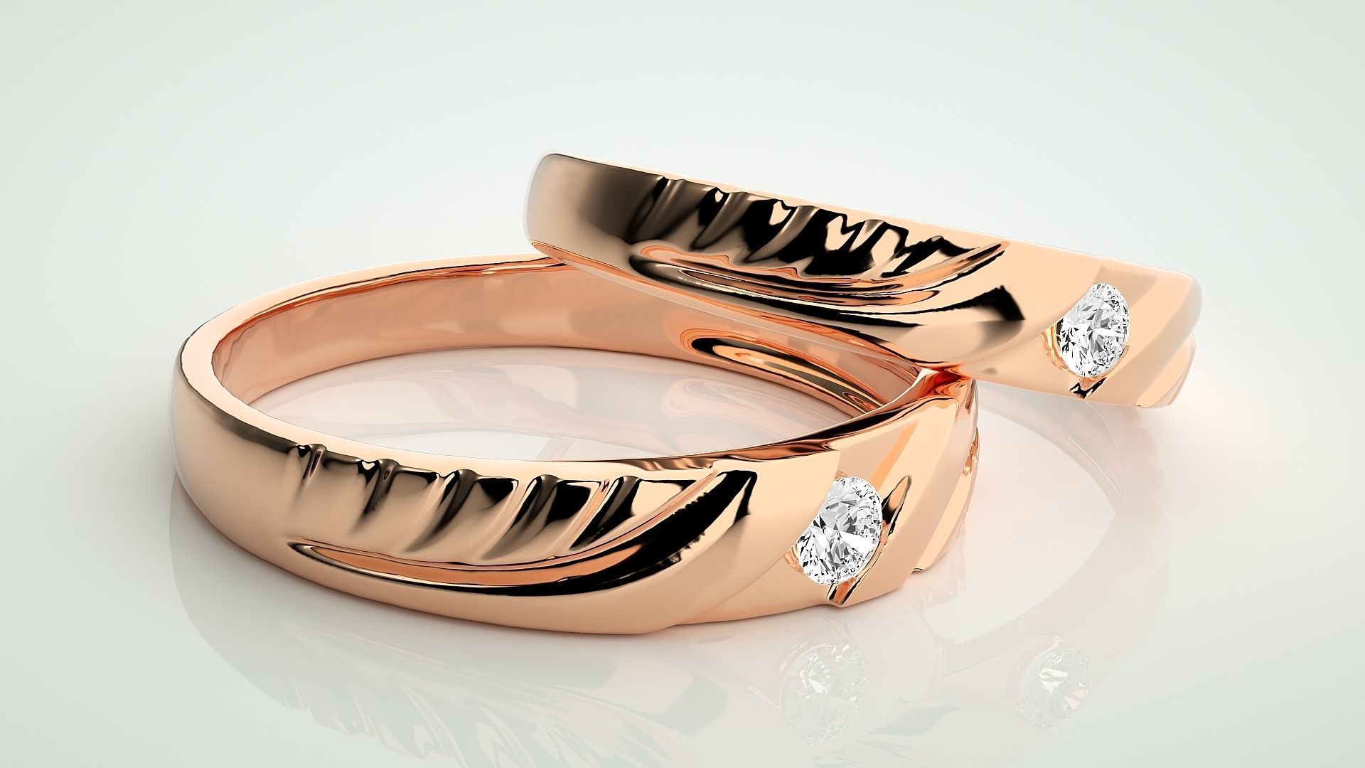 Solitaire Couple Band Ring 3dm stl render detail 3D print model_1