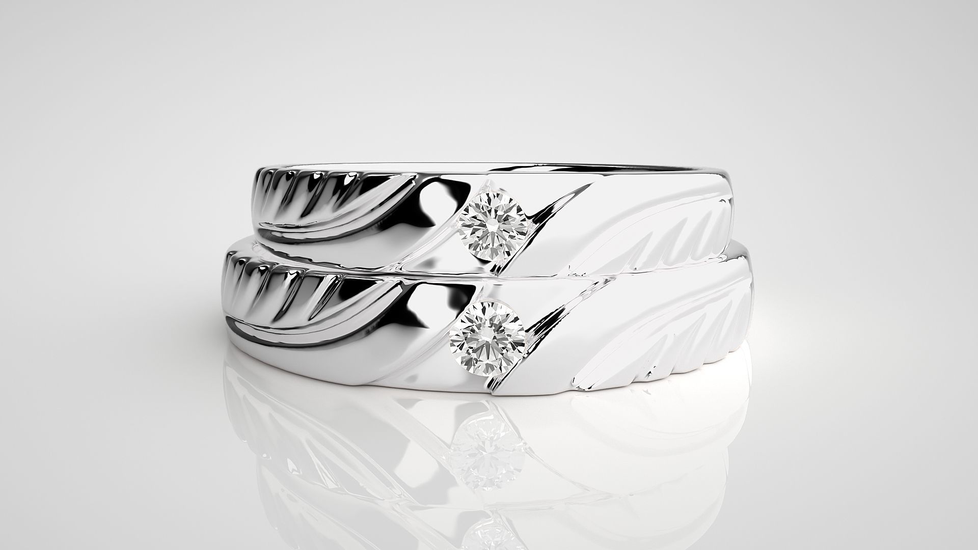 Solitaire Couple Band Ring 3dm stl render detail 3D print model_7