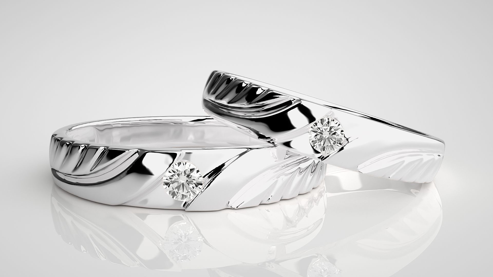 Solitaire Couple Band Ring 3dm stl render detail 3D print model_5