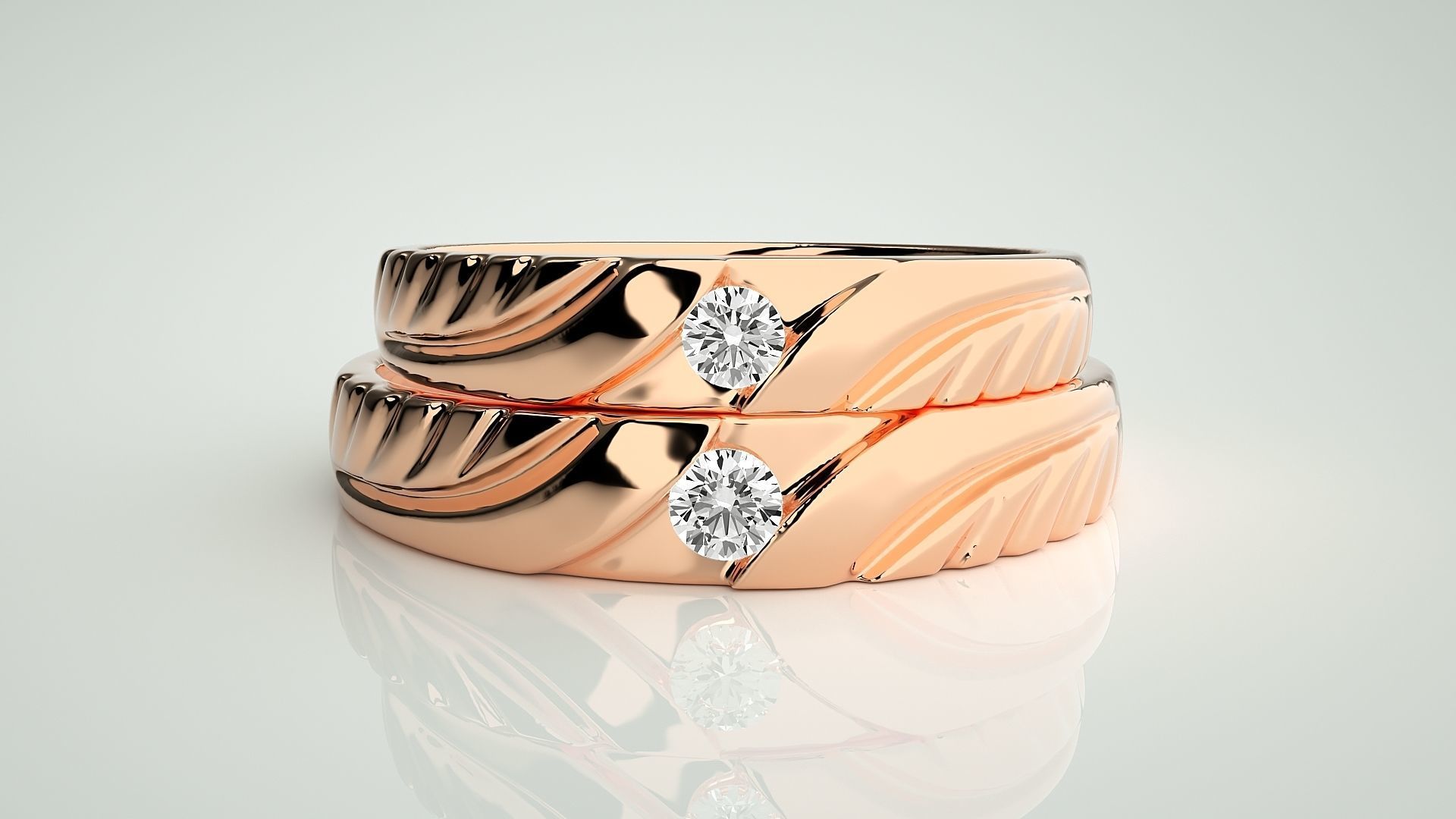 Solitaire Couple Band Ring 3dm stl render detail 3D print model_2