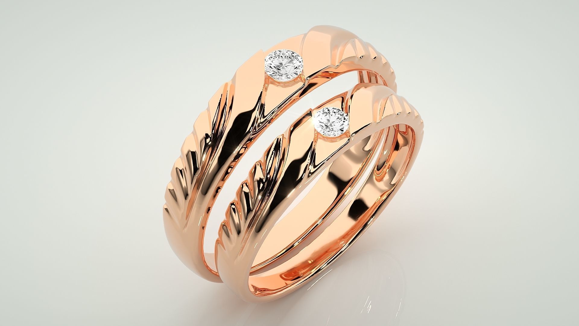Solitaire Couple Band Ring 3dm stl render detail 3D print model_4