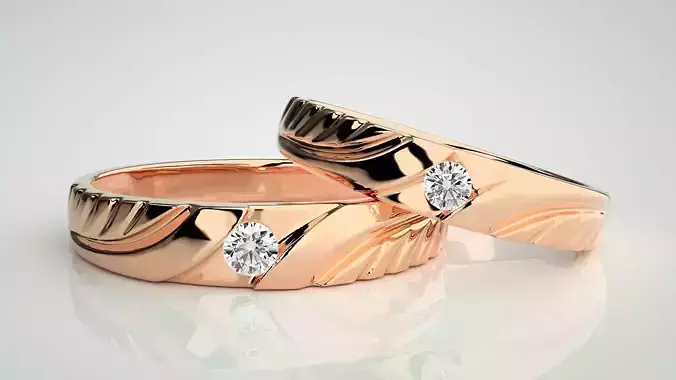 Solitaire Couple Band Ring 3dm stl render detail