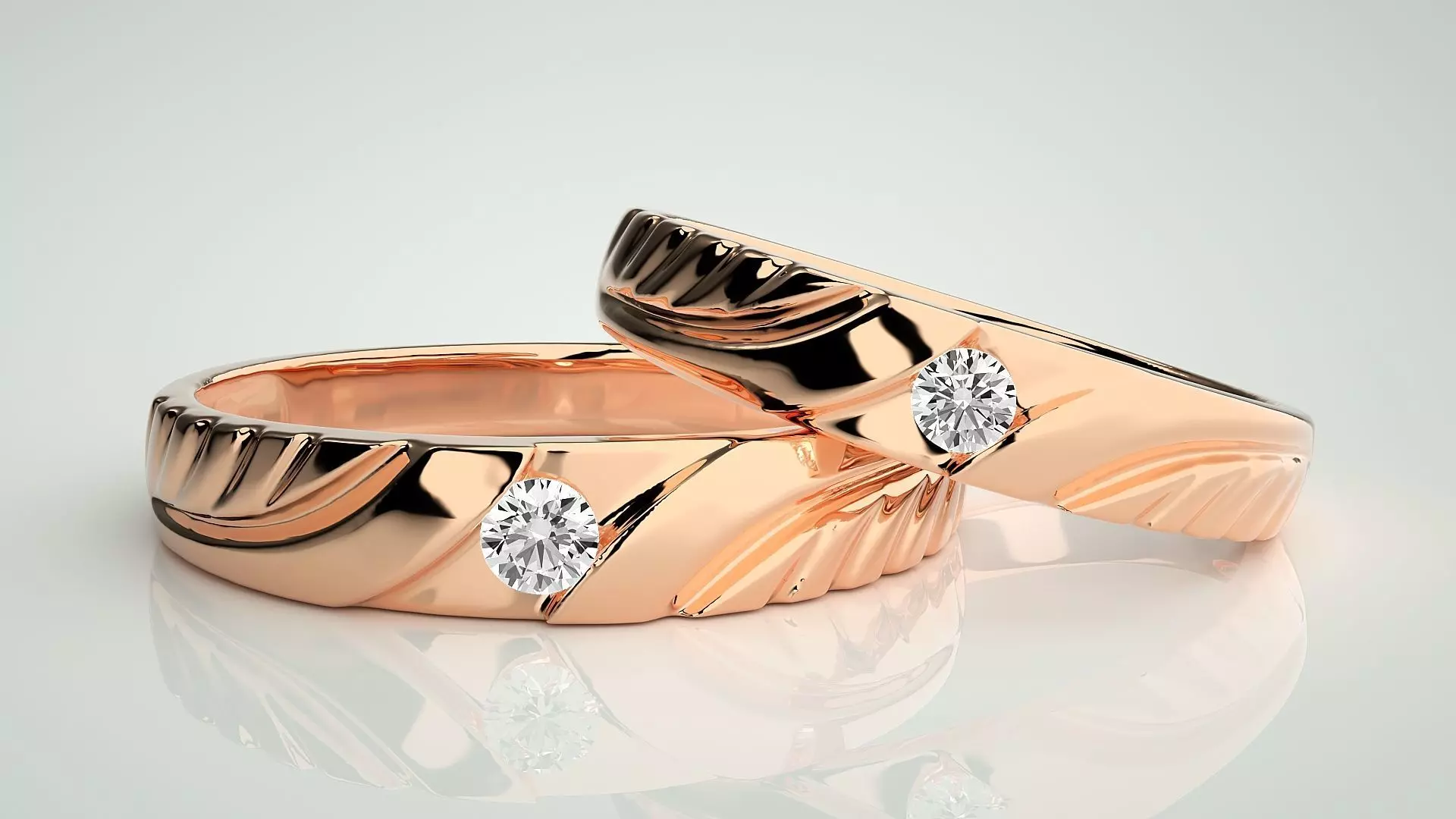 Solitaire Couple Band Ring 3dm stl render detail 3D print model_0