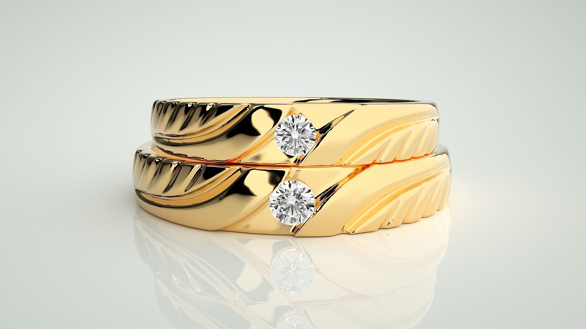 Solitaire Couple Band Ring 3dm stl render detail 3D print model_11