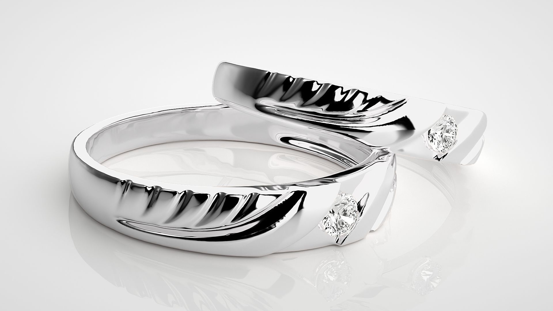 Solitaire Couple Band Ring 3dm stl render detail 3D print model_6