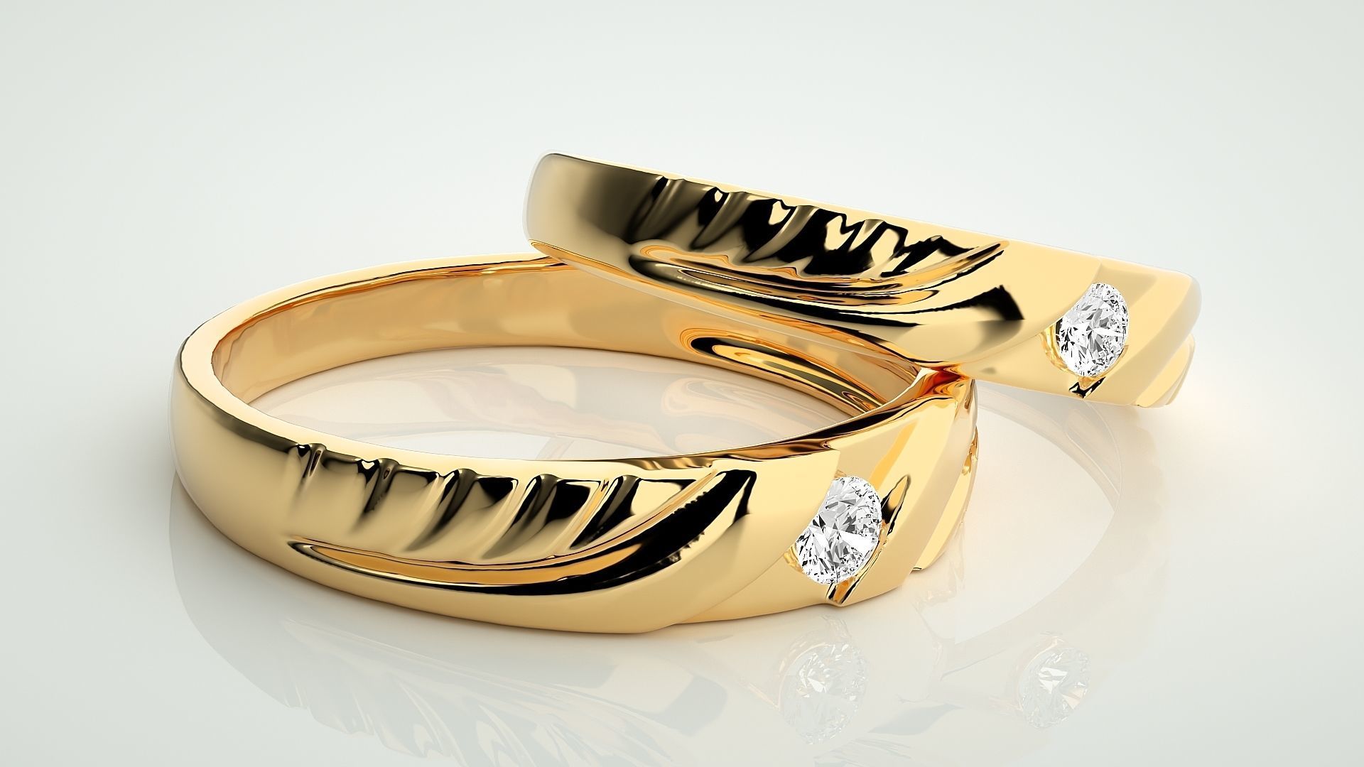 Solitaire Couple Band Ring 3dm stl render detail 3D print model_10