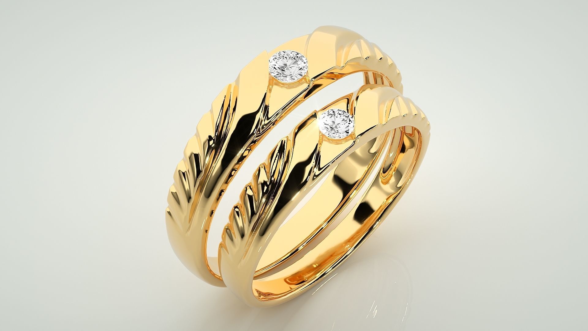 Solitaire Couple Band Ring 3dm stl render detail 3D print model_12