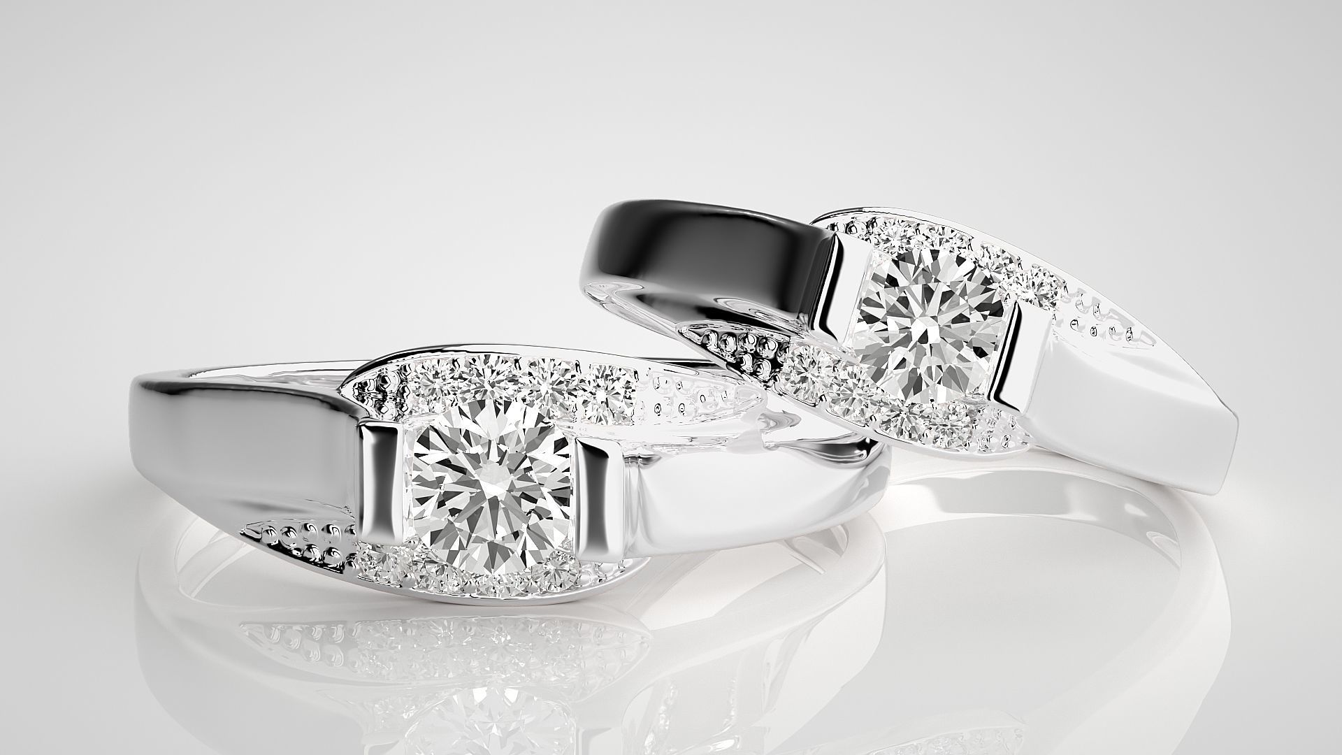 Solitaire Couple Band Ring 3dm stl render detail 3D print model_5