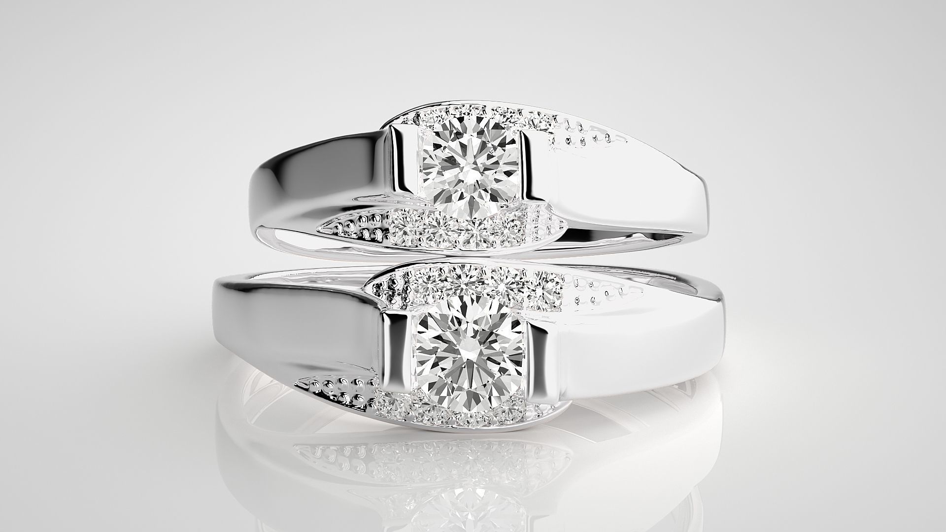 Solitaire Couple Band Ring 3dm stl render detail 3D print model_7
