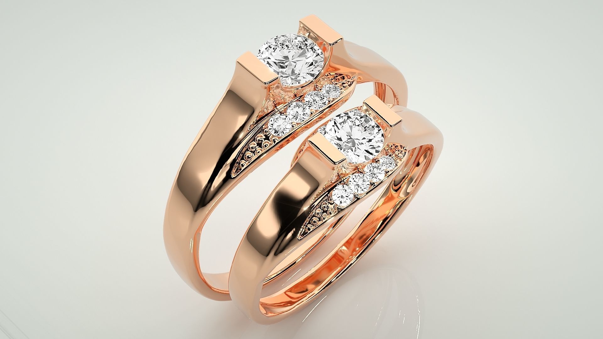 Solitaire Couple Band Ring 3dm stl render detail 3D print model_4