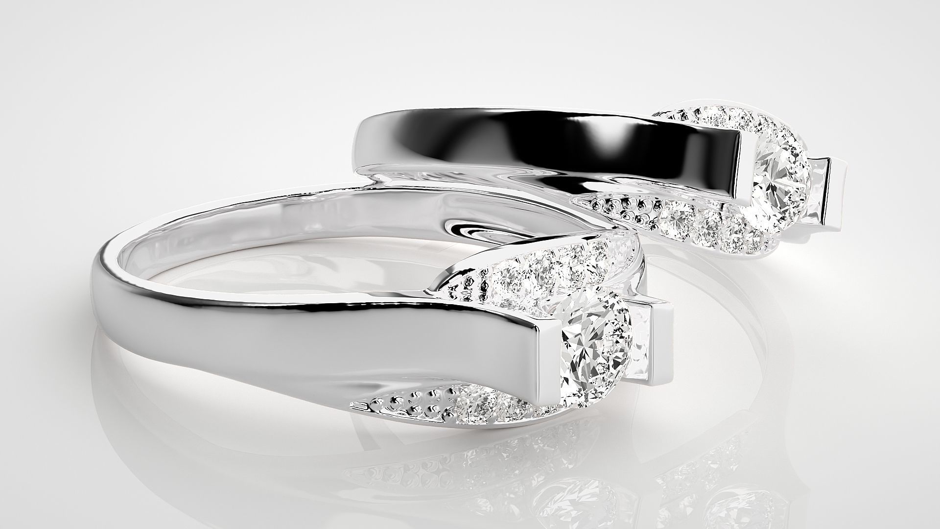 Solitaire Couple Band Ring 3dm stl render detail 3D print model_6