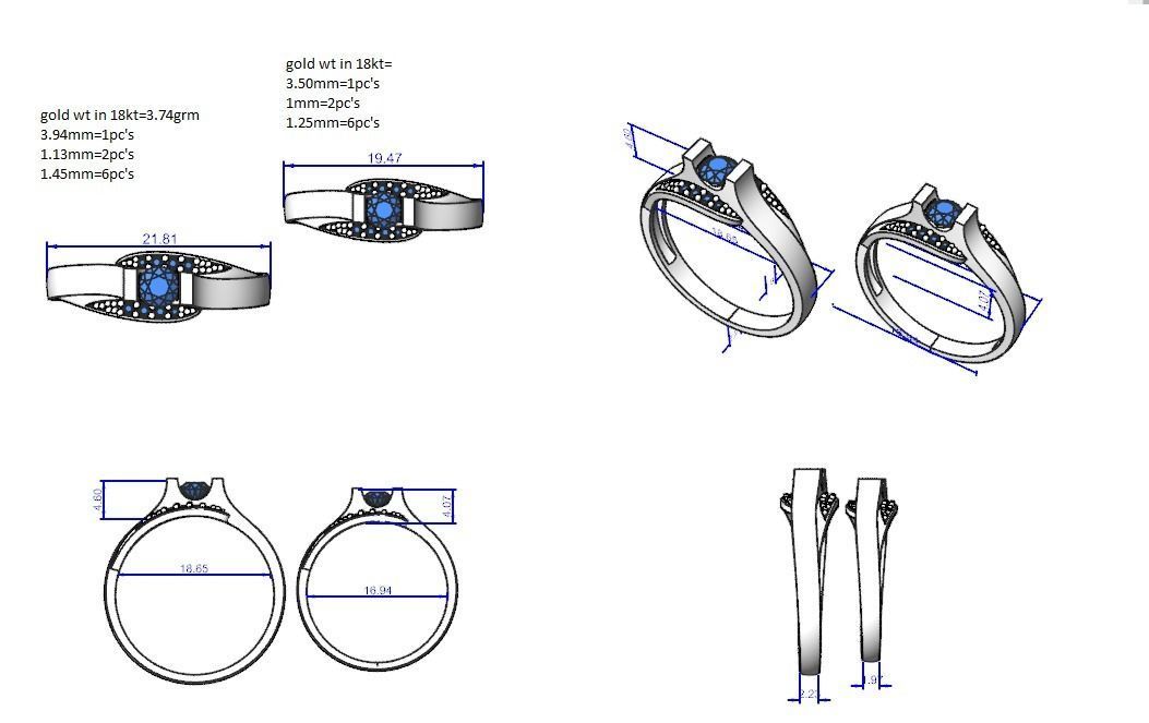 Solitaire Couple Band Ring 3dm stl render detail 3D print model_3