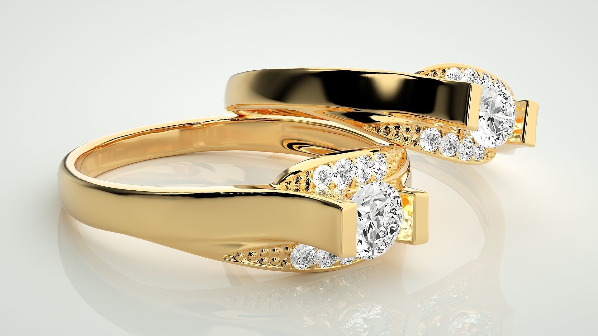 Solitaire Couple Band Ring 3dm stl render detail 3D print model_10