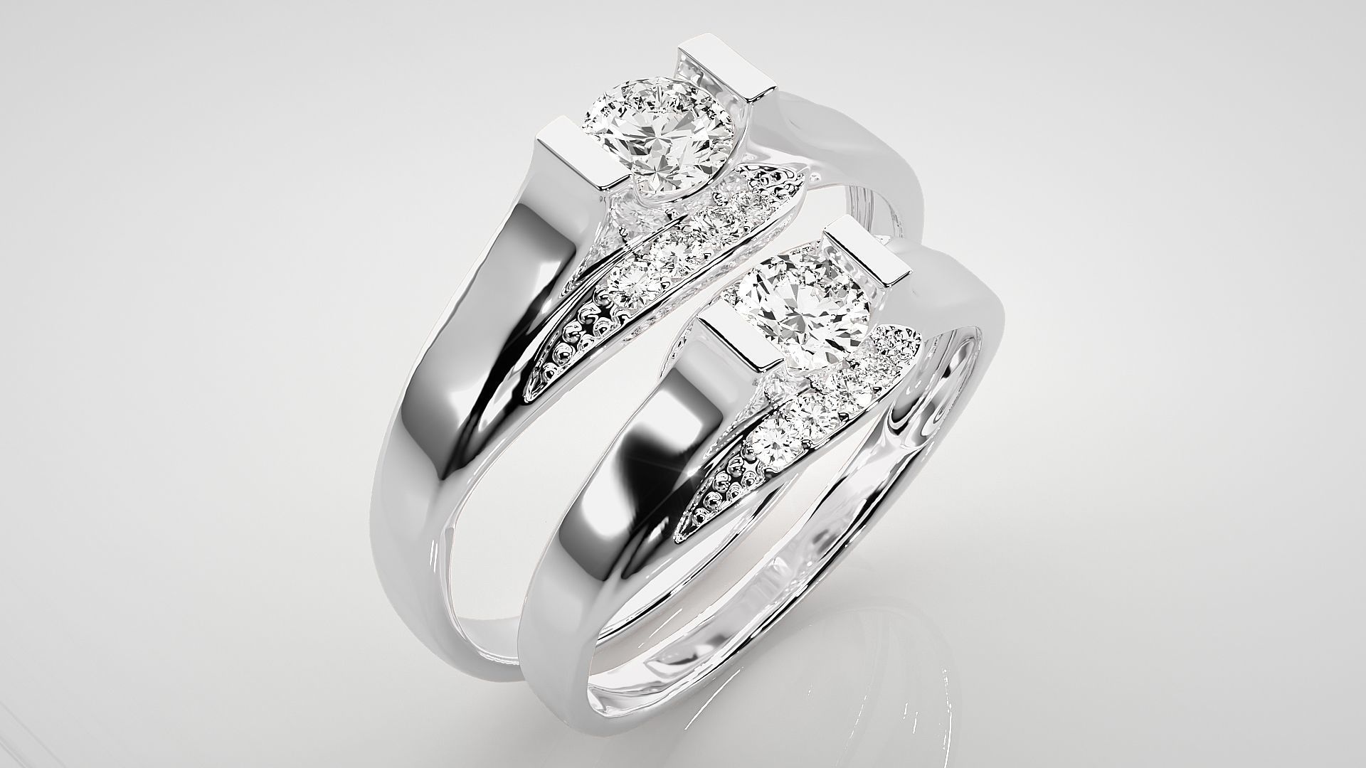 Solitaire Couple Band Ring 3dm stl render detail 3D print model_8