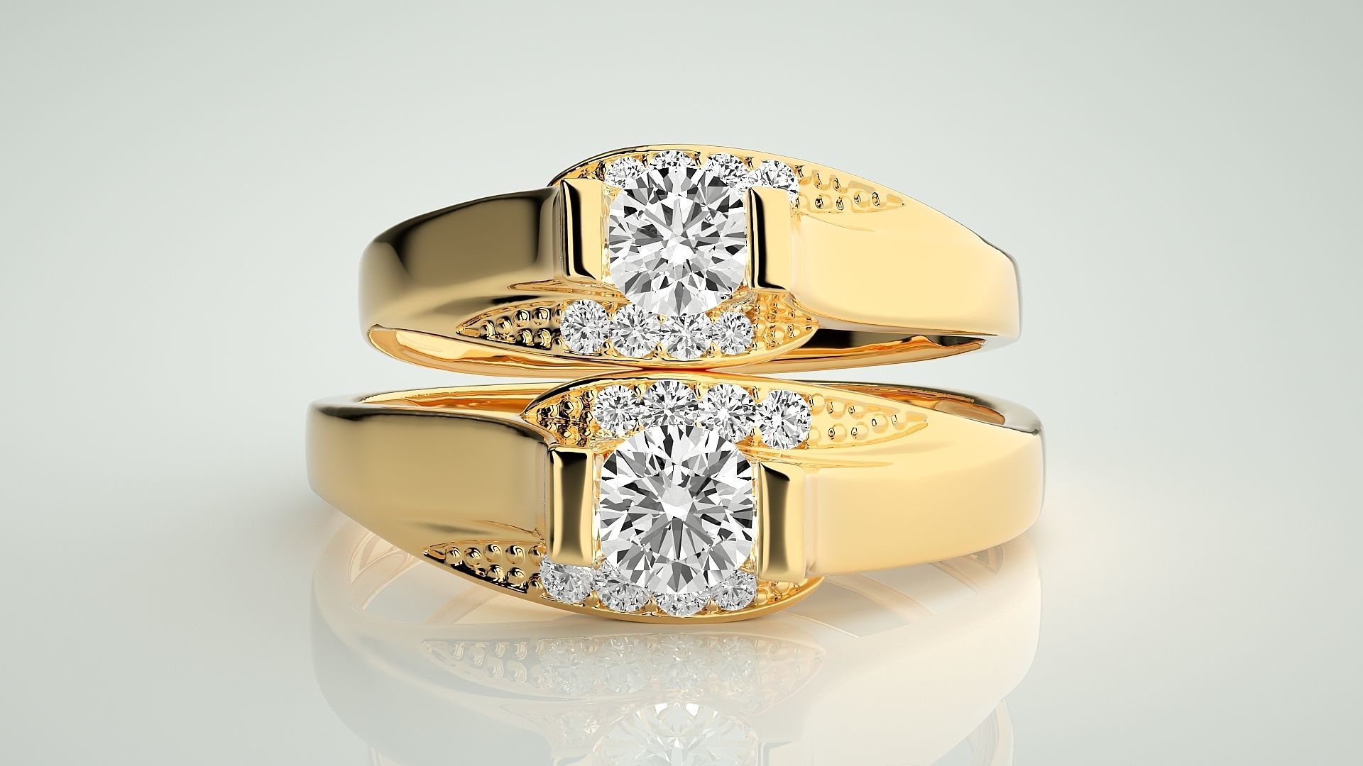 Solitaire Couple Band Ring 3dm stl render detail 3D print model_11