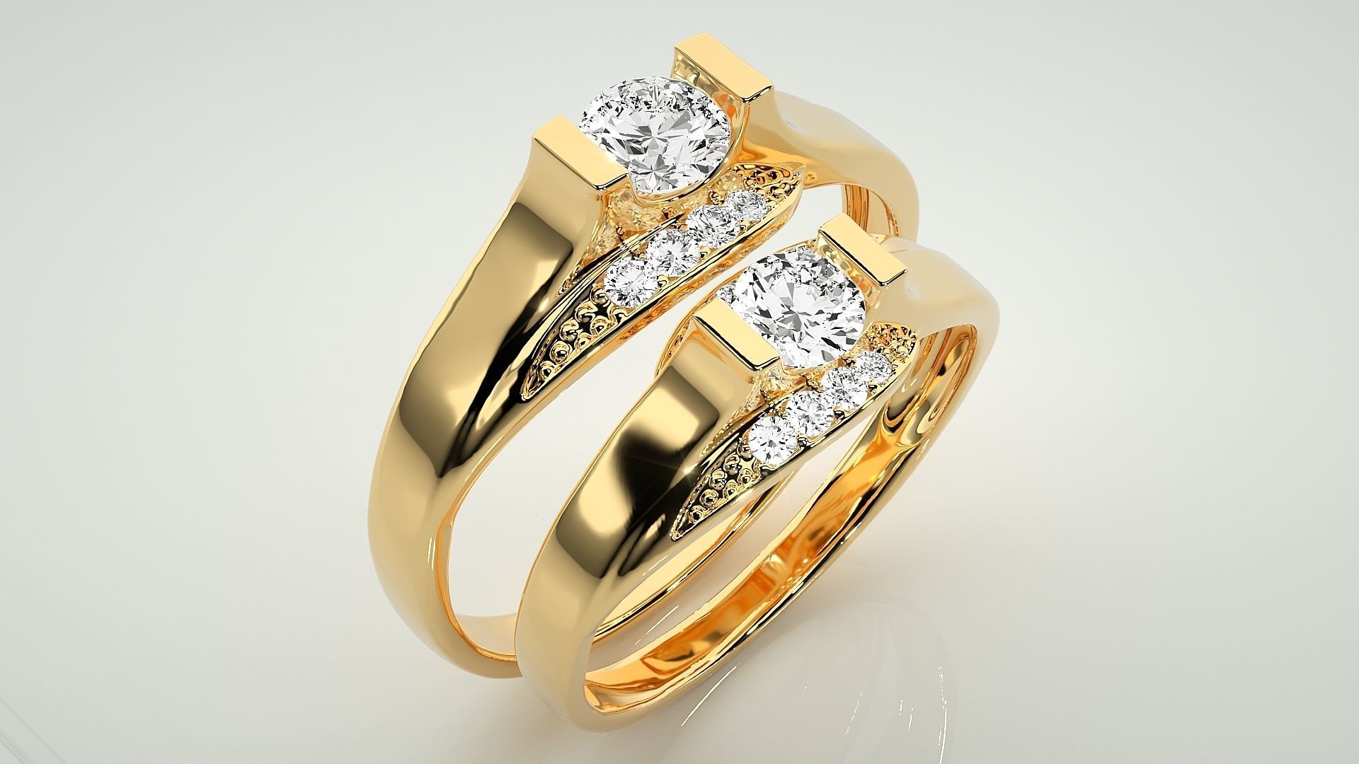 Solitaire Couple Band Ring 3dm stl render detail 3D print model_12