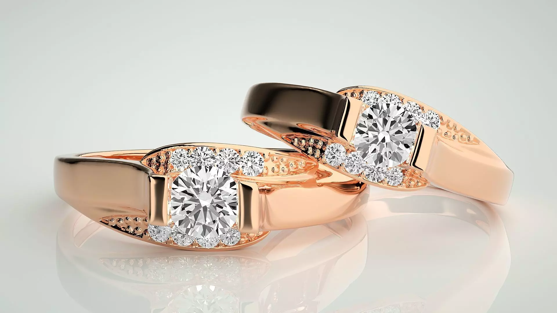 Solitaire Couple Band Ring 3dm stl render detail 3D print model_0