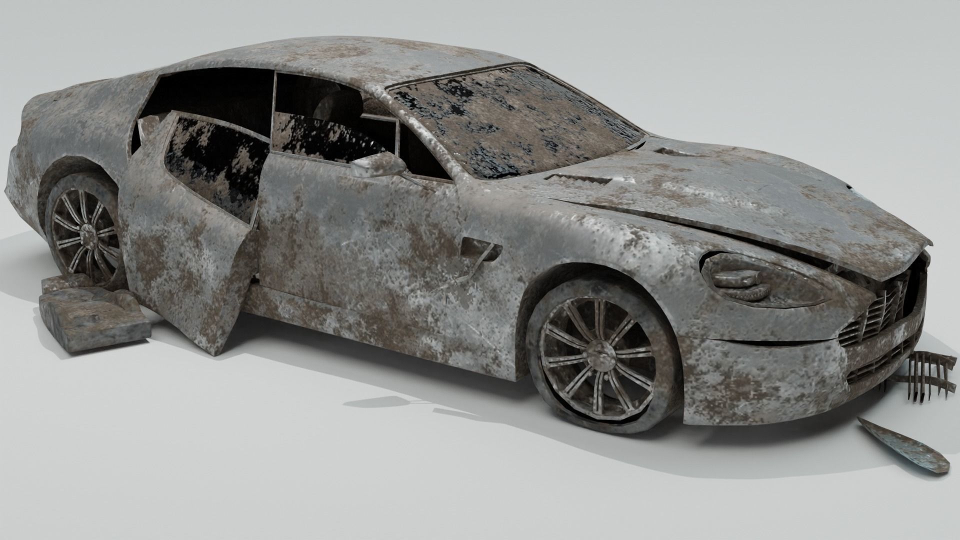 Game ready Abandoned damaged ruin wrecked Vehicle car collection 3D model_10