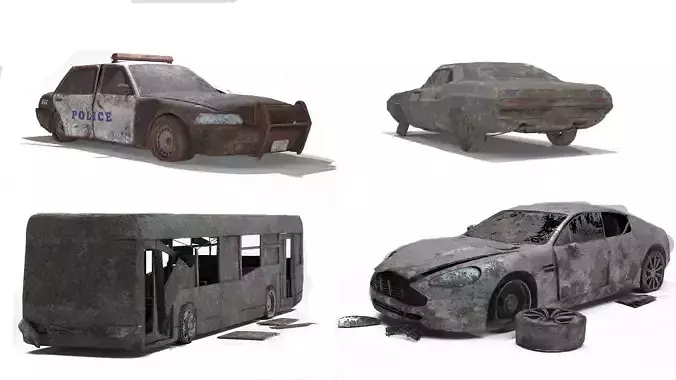 Game ready Abandoned damaged ruin wrecked Vehicle car collection