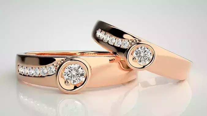 Solitaire Couple Band Ring 3dm stl render detail 