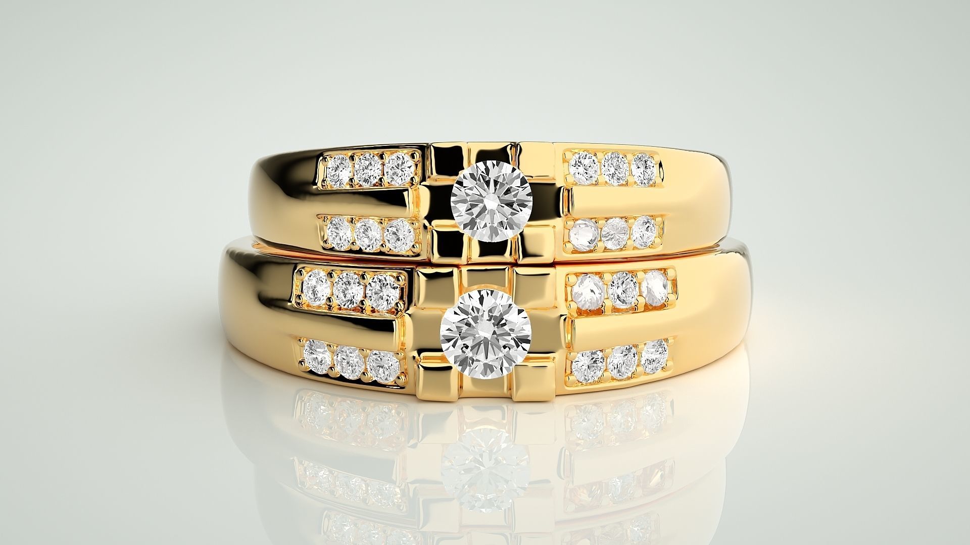 Solitaire Couple Band Ring 3dm stl render detail 3D print model_11