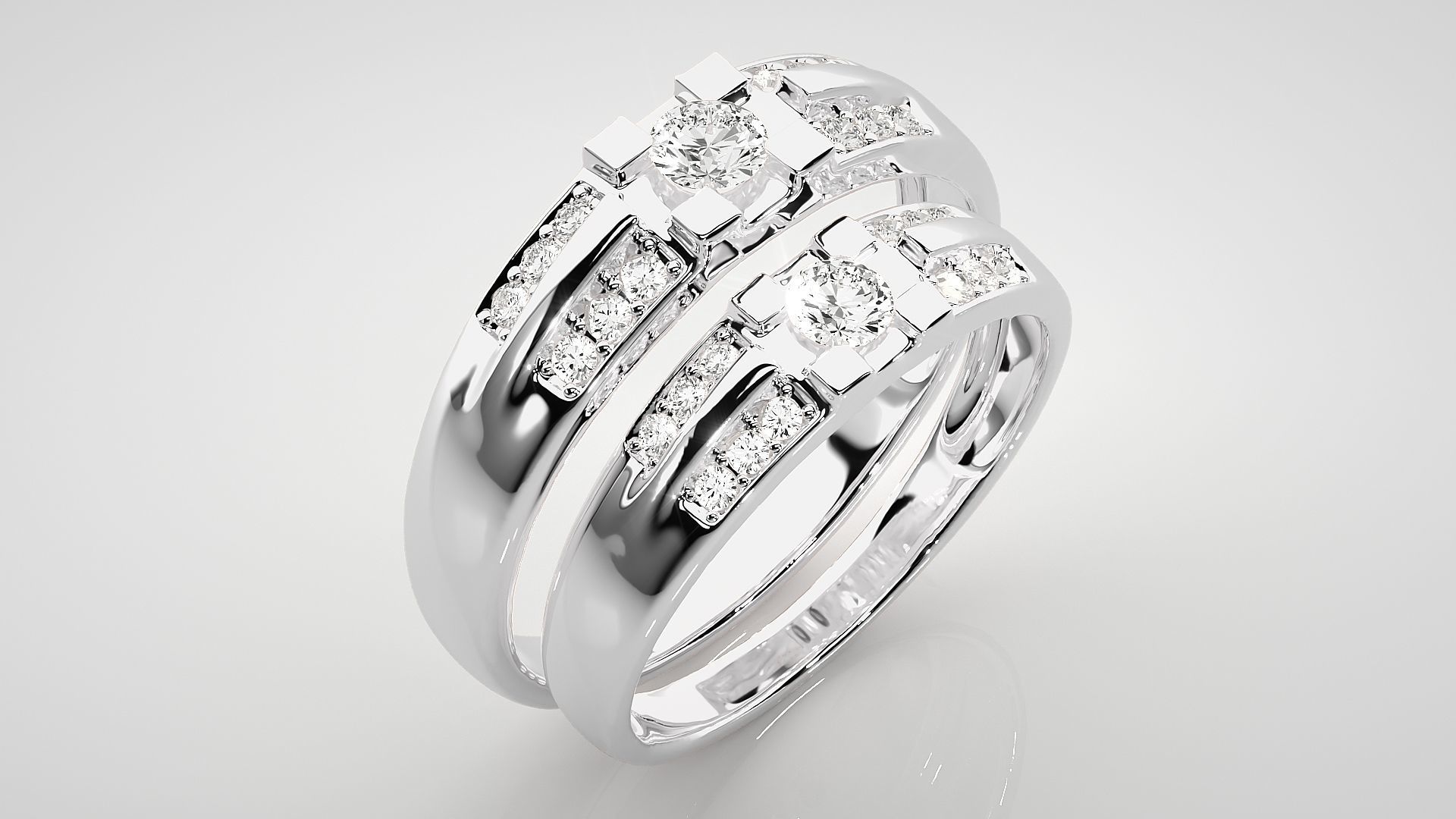 Solitaire Couple Band Ring 3dm stl render detail 3D print model_8