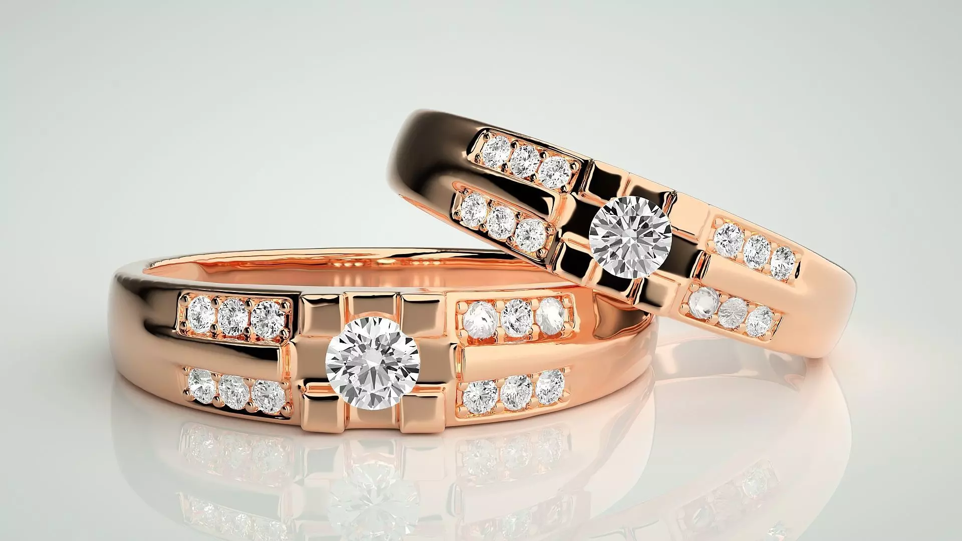 Solitaire Couple Band Ring 3dm stl render detail 3D print model_0