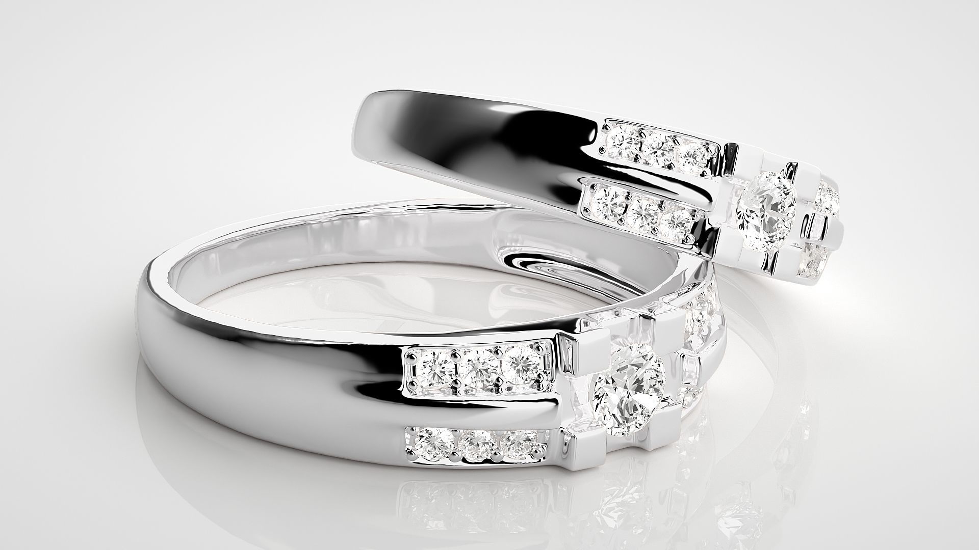 Solitaire Couple Band Ring 3dm stl render detail 3D print model_6