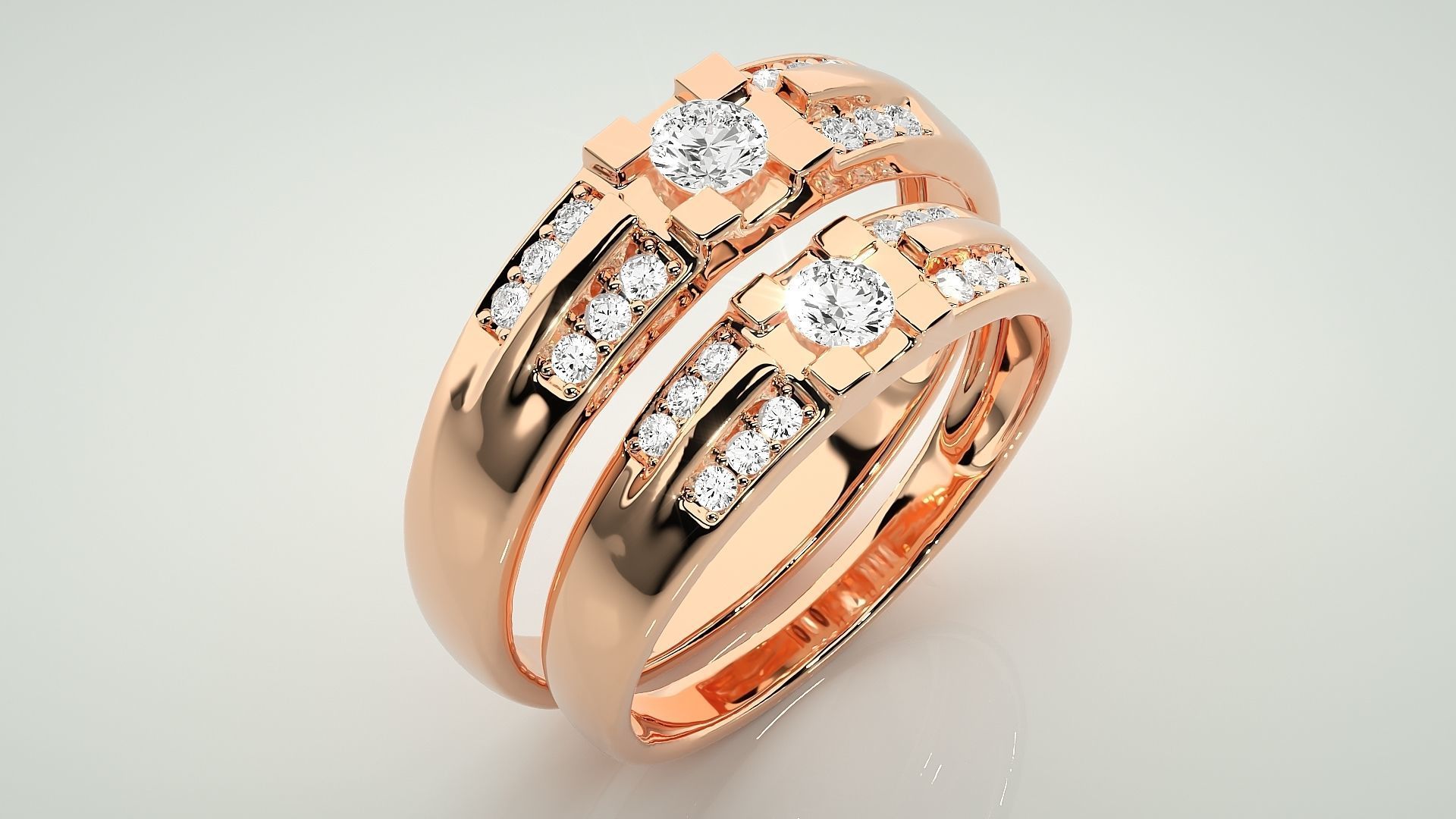 Solitaire Couple Band Ring 3dm stl render detail 3D print model_4